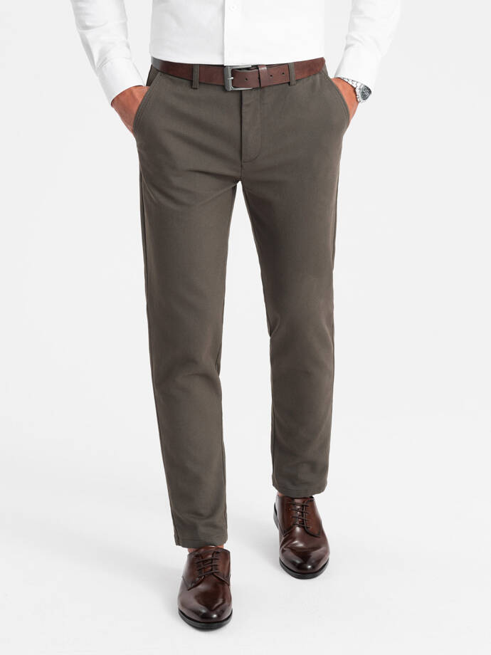 Klasické pánské chino kalhoty s jemnou texturou - khaki V2 OM-PACP-0188