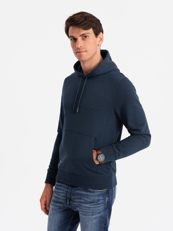 BASIC men's cotton kangaroo hooded sweatshirt - navy blue V1 OM-SSBN-0161