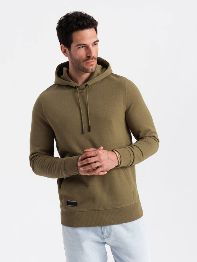 BASIC men's cotton kangaroo hooded sweatshirt - olive V2 OM-SSBN-0161