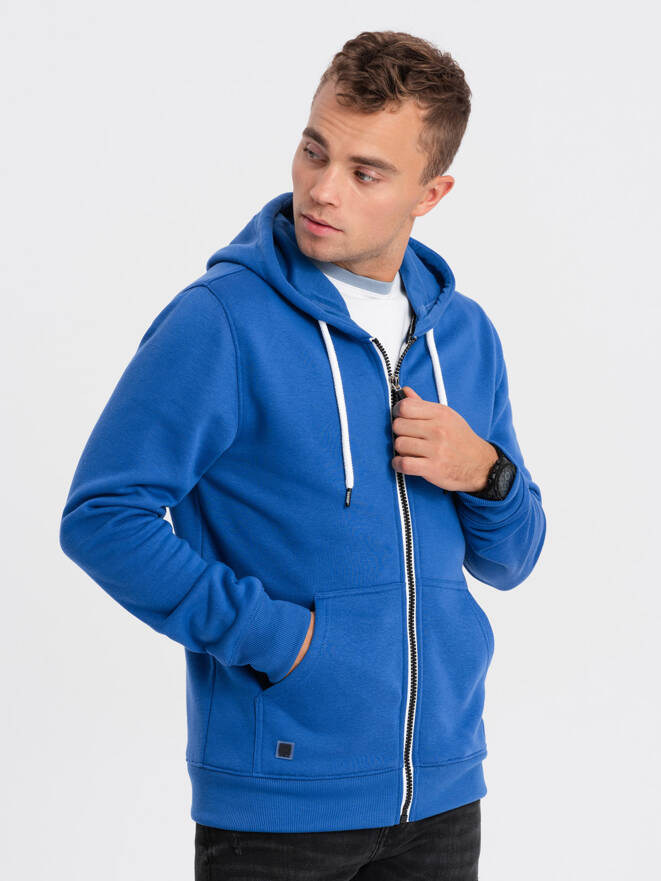 BASIC men's unbuttoned hooded sweatshirt - blue V9 OM-SSBZ-0118