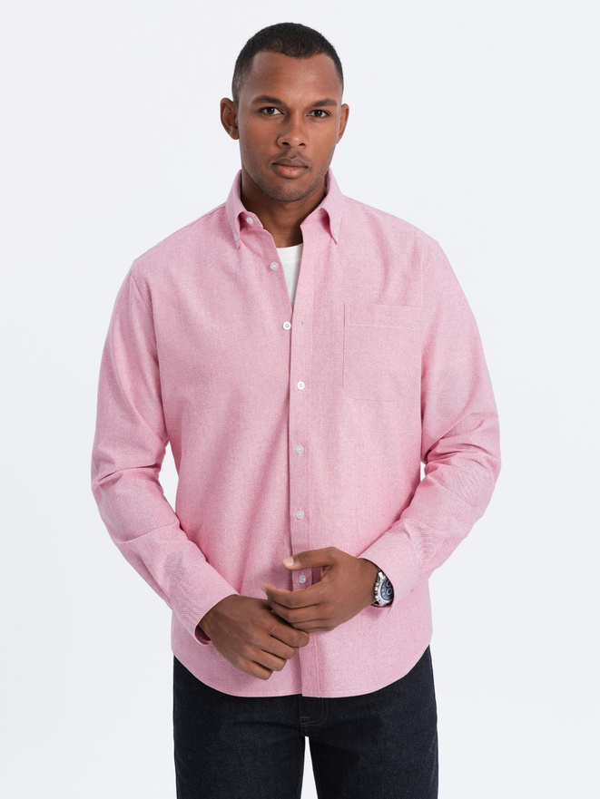 Men's cotton oxford shirt with REGULAR pocket - pink V3 OM-SHOS-0108