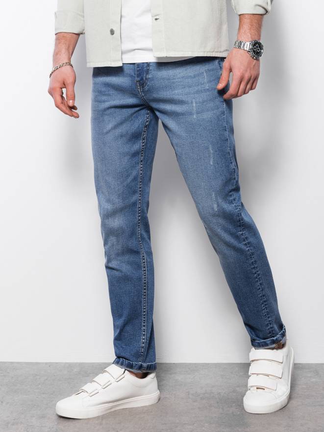 Men's denim pants with REGULAR FIT rubbing - blue V3 OM-PADP-0102