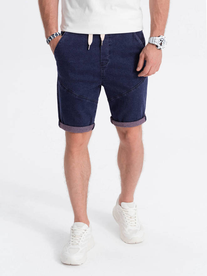 Men's denim short shorts with holes - light blue V1 OM-SRDS-0114