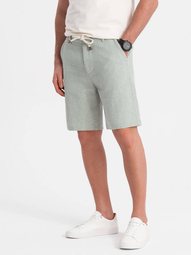 Men's knit shorts in linen and cotton - light green V2 OM-SRCS-0130