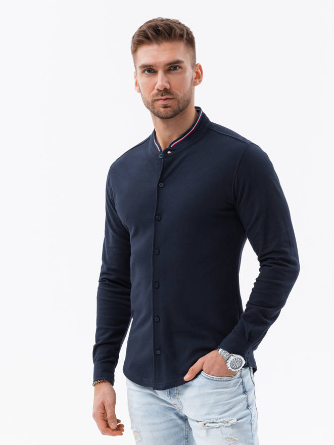 Men's long sleeve knit shirt - navy blue V2 K542