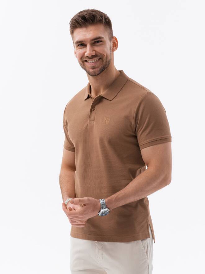 Men's pique knit polo shirt - light brown V23 S1374