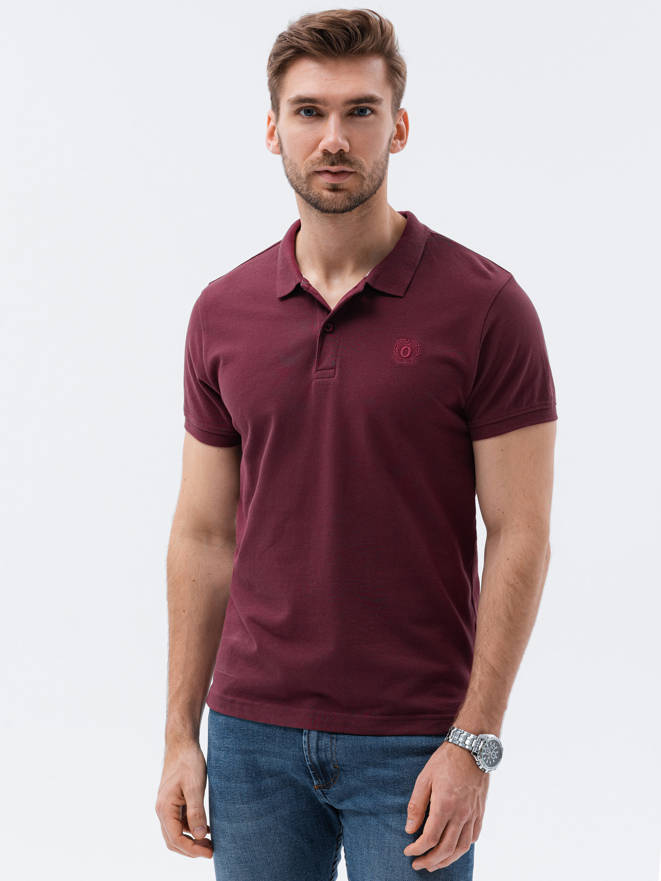 Men's pique knit polo shirt - maroon V10 S1374