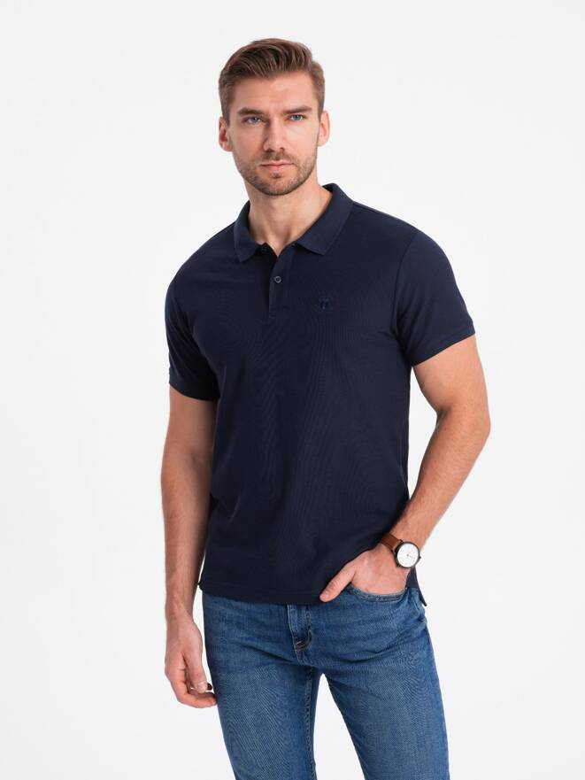 Men's pique knit polo shirt - navy blue V2 S1374