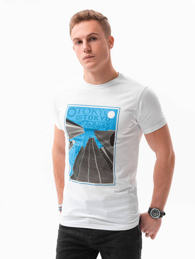 Men's printed t-shirt V-5A- white S1434