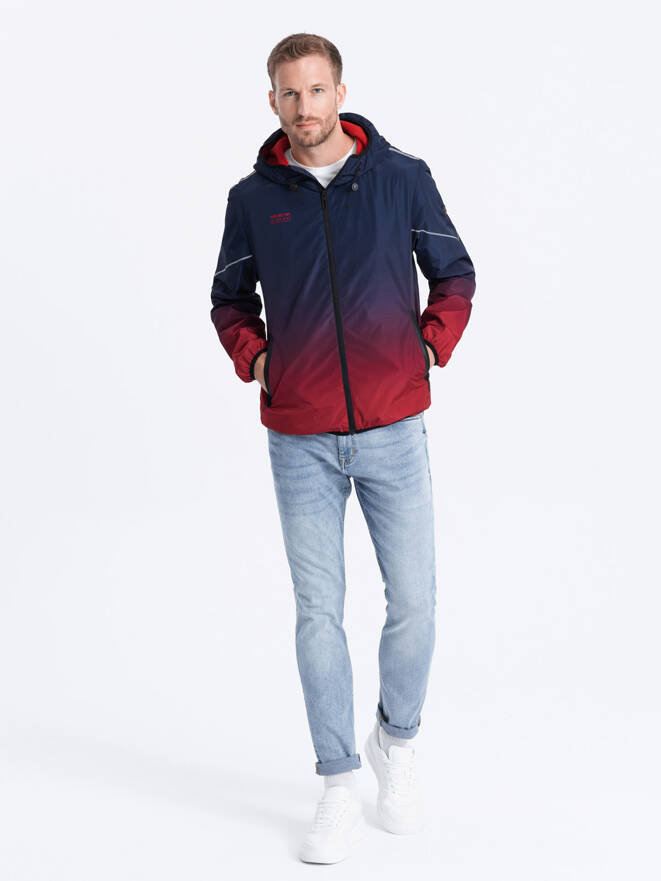 Men's sports jacket with reflectors - navy blue and red V3 OM-JANP-0105