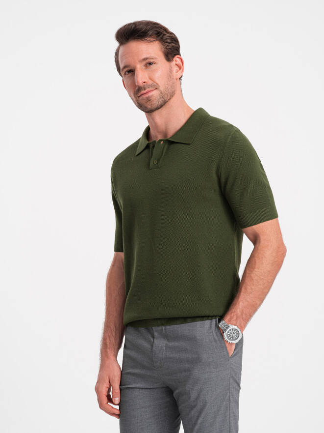 Men's structured knit polo shirt - olive V1 OM-POSS-0117