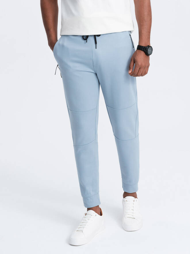 Men's sweatpants joggers on elastic with stitching - light blue V2 OM-PASK-0142