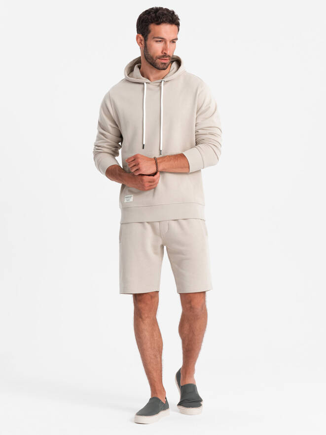 Men's sweatshirt set kangaroo sweatshirt + shorts - ash V1 Z75