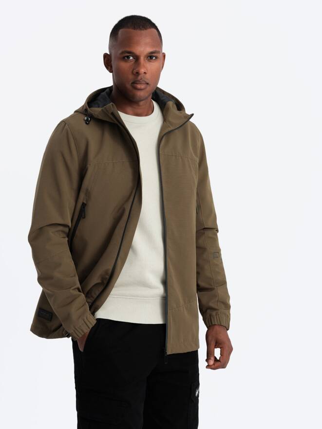 Men's transitional jacket with hood - brown V2 OM-JANP-0191