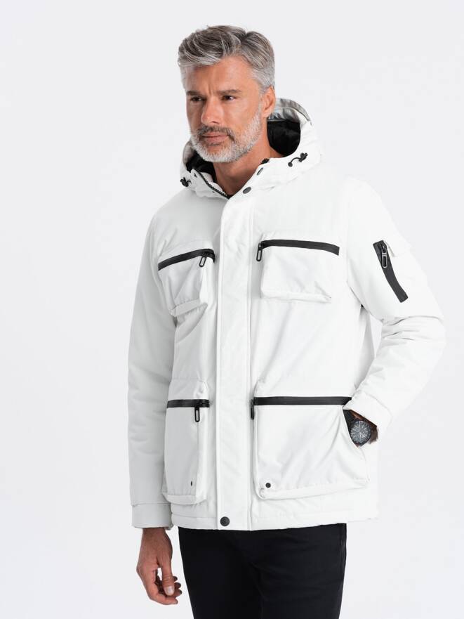 Men's winter quilted jacket - white C450
