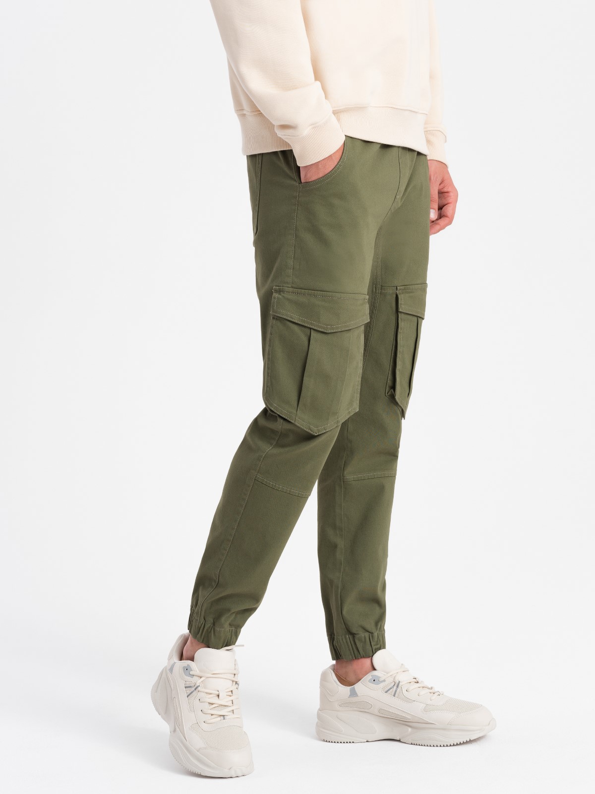 Men's JOGGERS pants with cargo pockets - olive V18 P886
