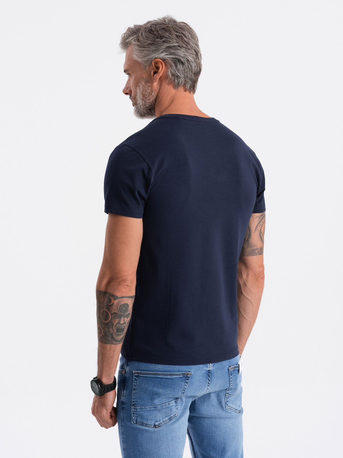 Men's VNECK Tshirt with elastane navy blue V2 S1183