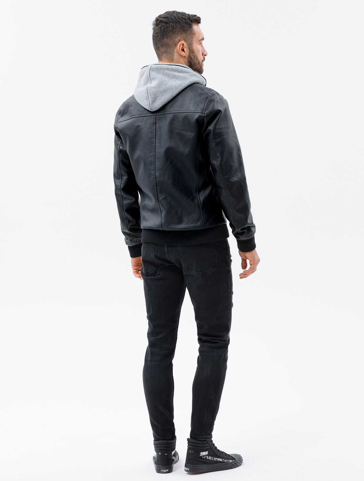 Men's biker jacket with hoodie black C415 Men's