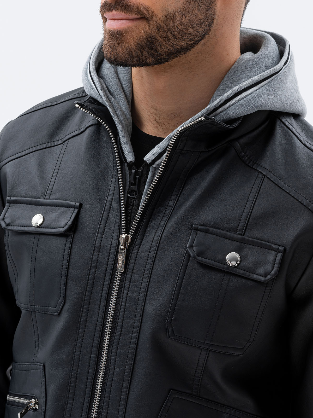 Men's biker jacket with hoodie black C415 Men's