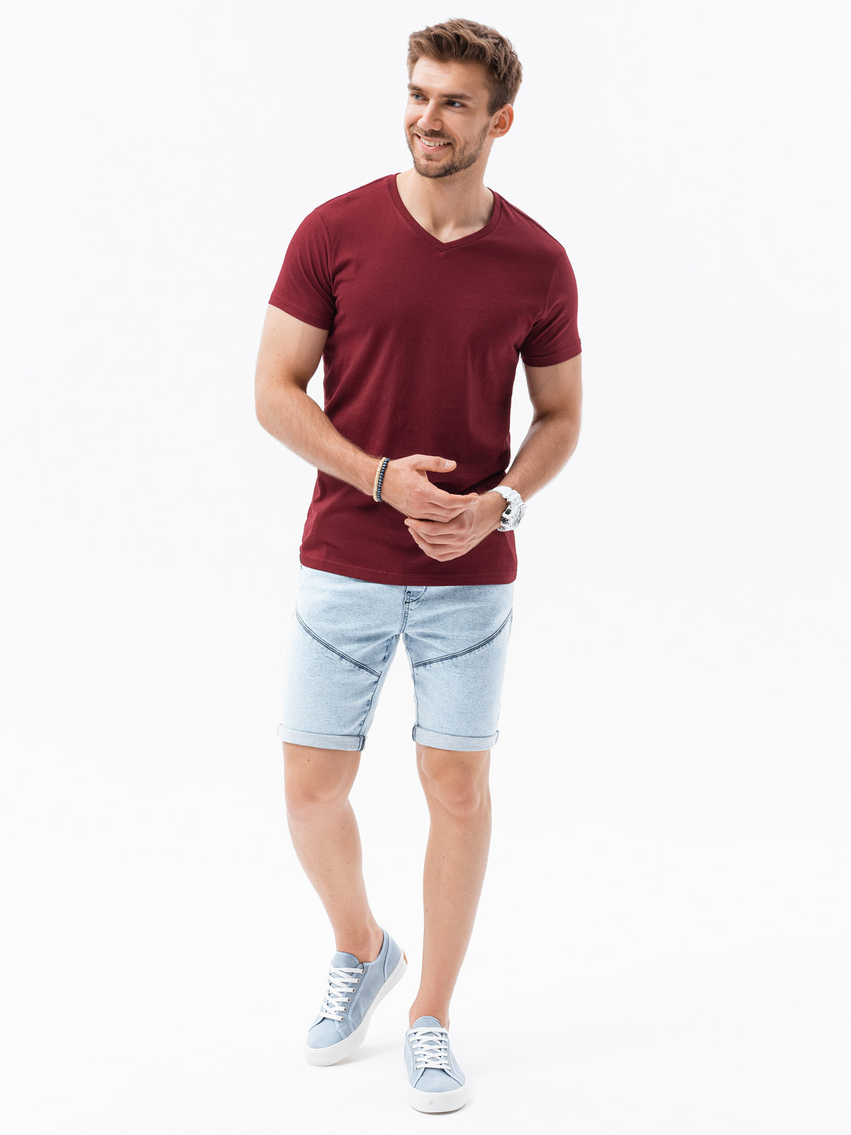 Men's classic BASIC v-neck T-shirt - maroon V10 S1369  - Men's  clothing online