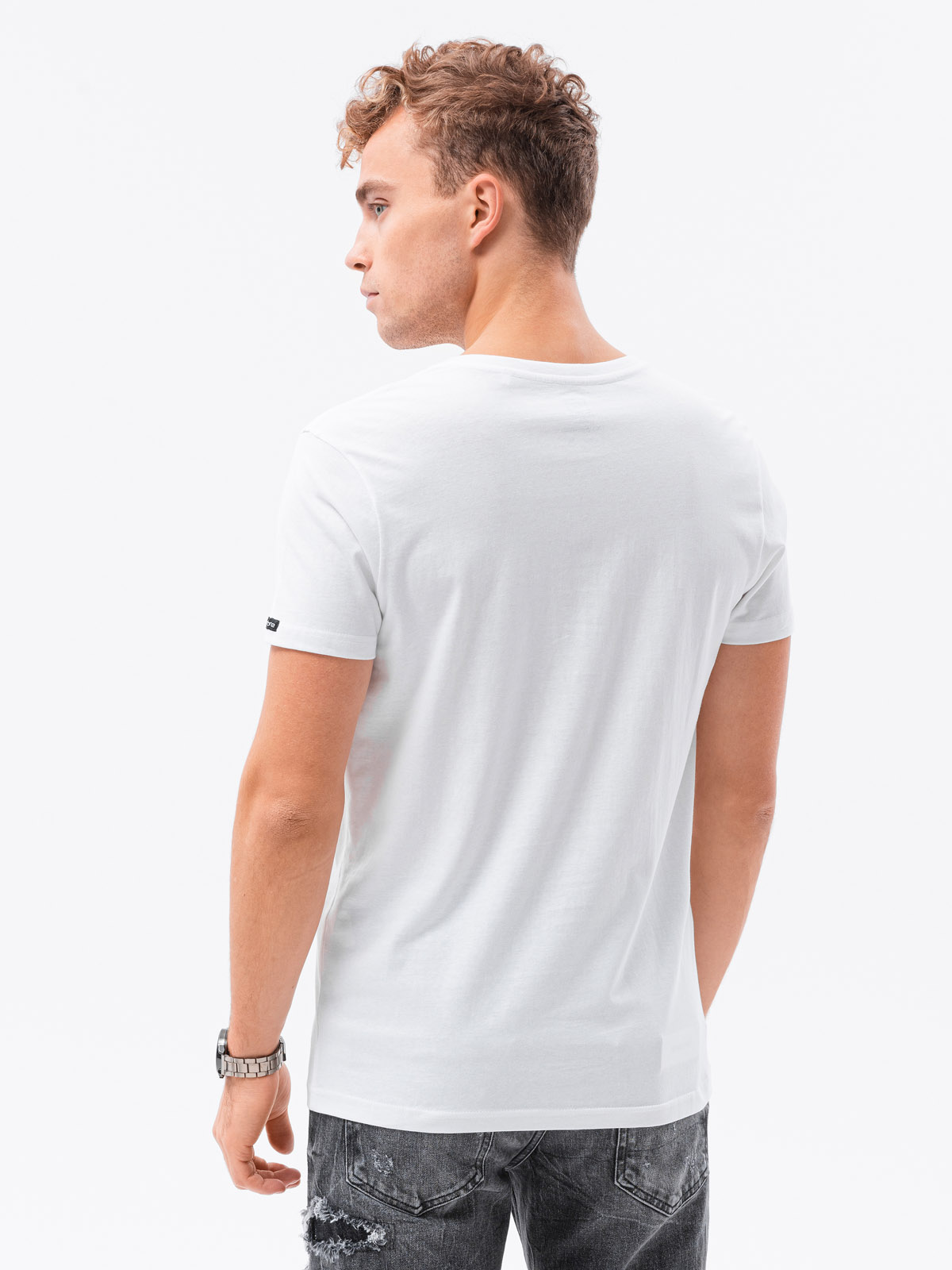 Men's classic BASIC v-neck T-shirt - white V4 S1369