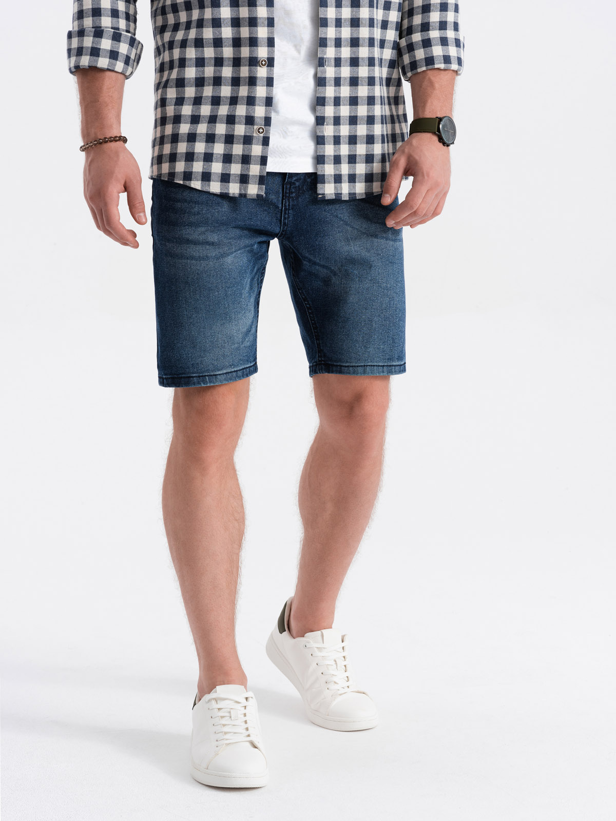 Men's denim short shorts dark blue V3 OMSRDS0113 Men