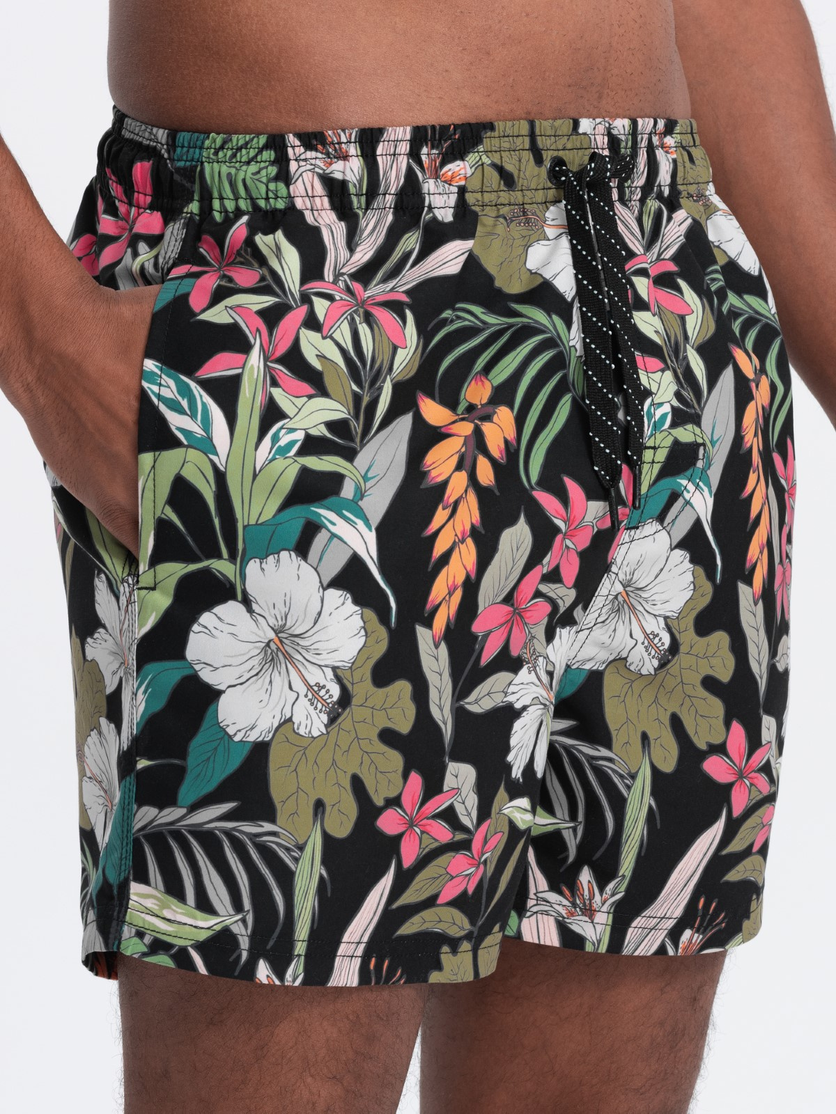 Men's floral swim shorts black V3 OMSRBS0140 Men's