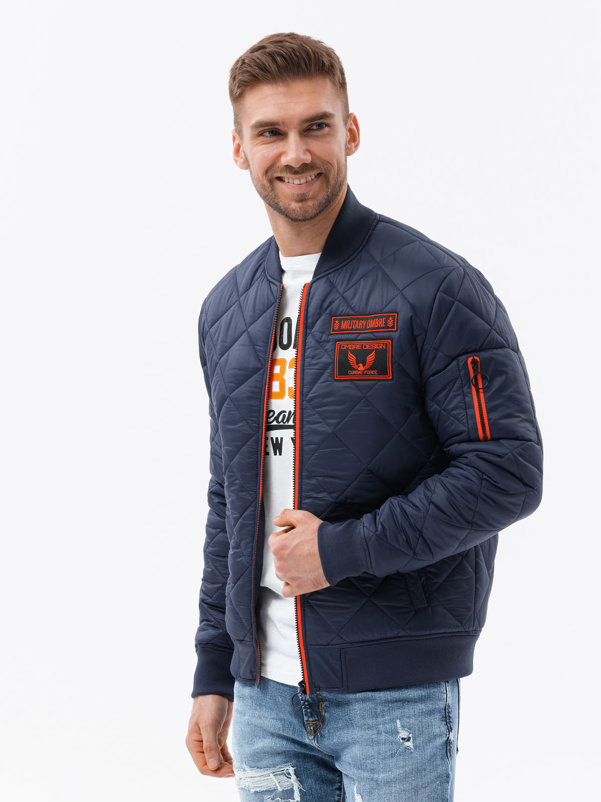 Men's insulated bomber jacket C357 - navy | Ombre.com - Men's clothing ...