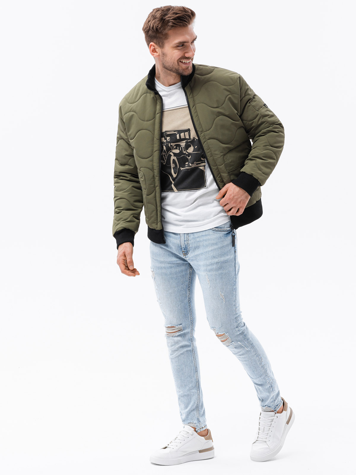 Men's olive hot sale bomber jacket