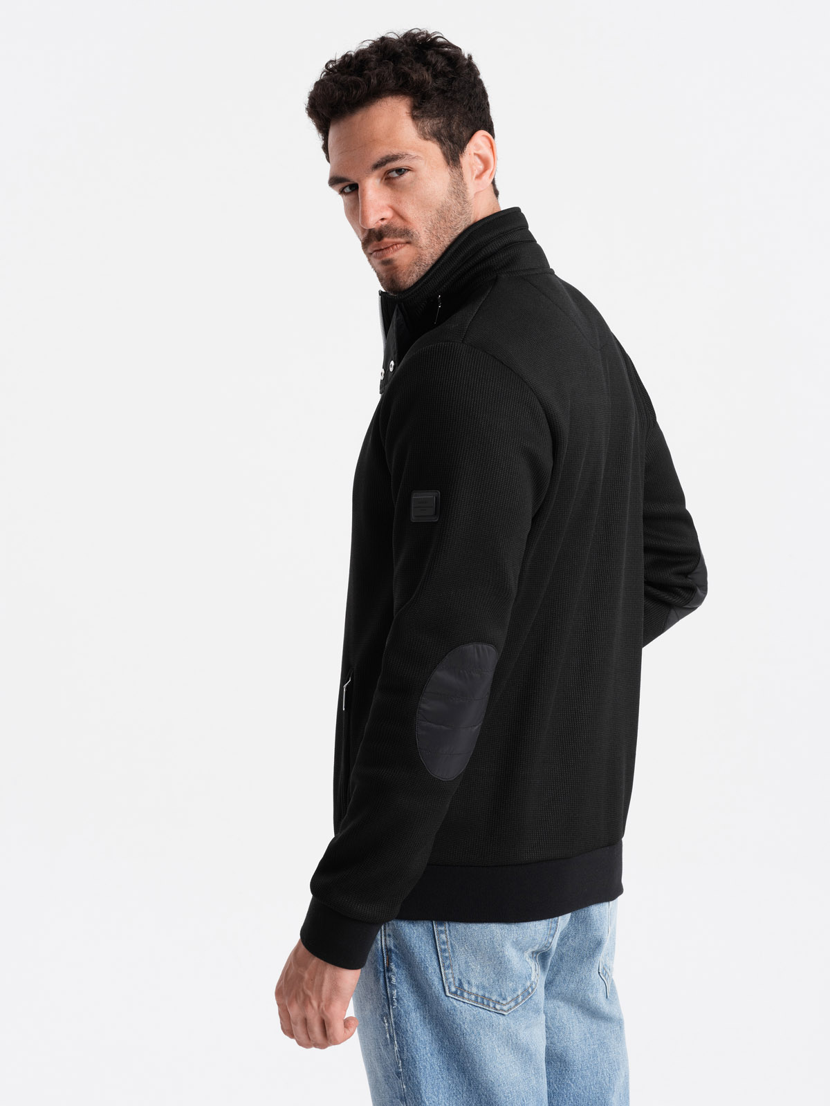 Men s jacket with high collar and fleece interior black V1 OM JANP 0154 Ombre Men s clothing online