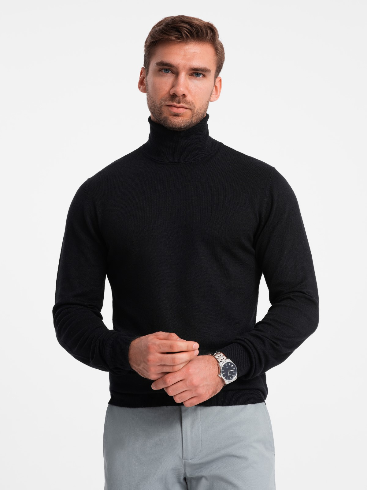 Black fitted turtleneck sweater hotsell