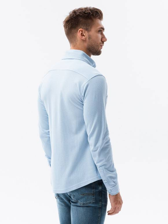 Mens Long Sleeve Knit Shirt Blue V3 K540 Mens