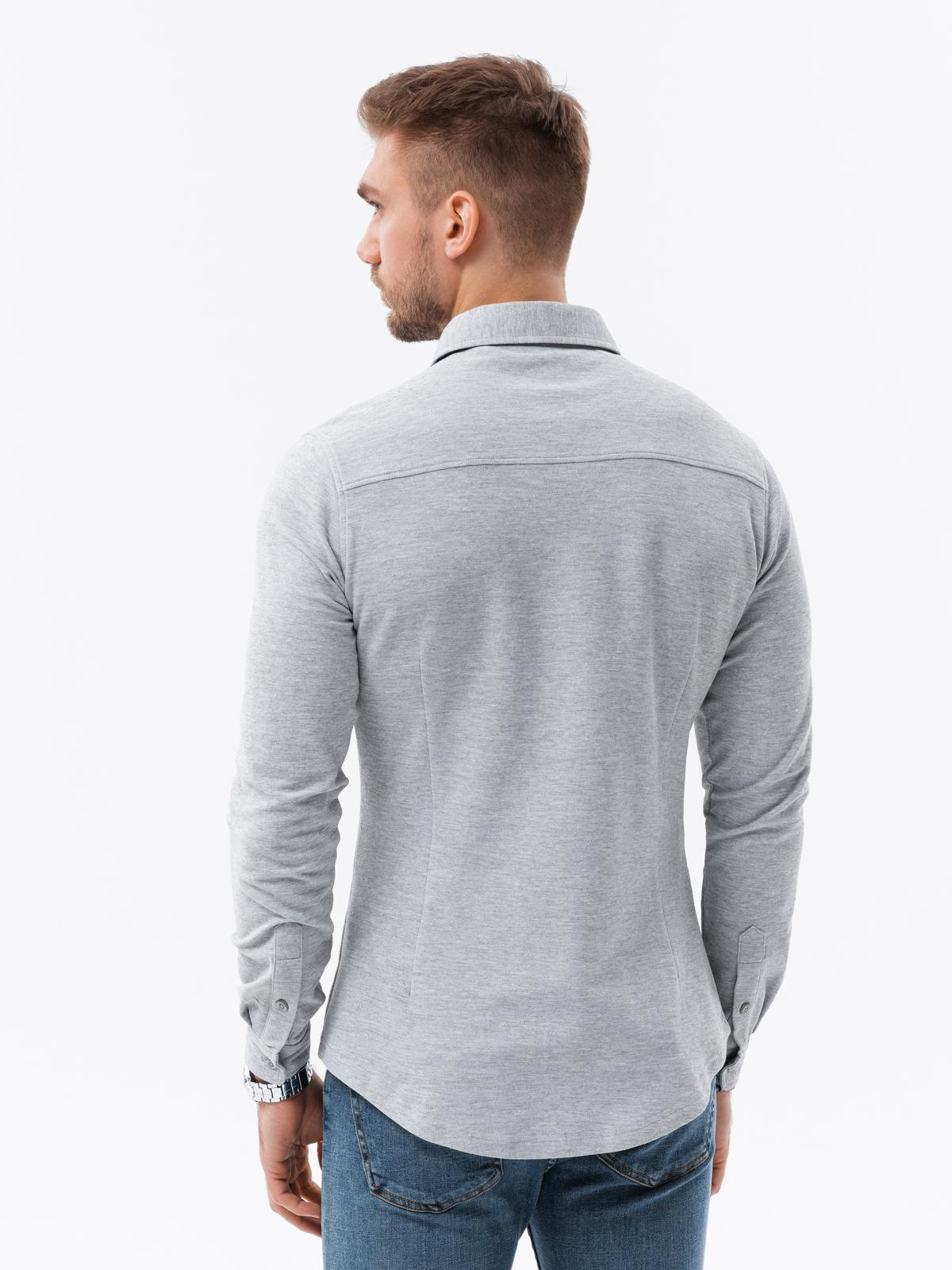 Mens Long Sleeve Knit Shirt Gray V5 K540 Mens