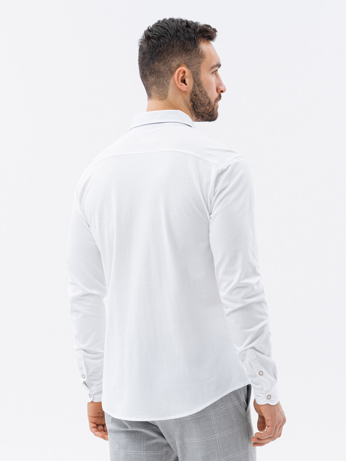 Mens Long Sleeve Knit Shirt White V1 K540 Mens