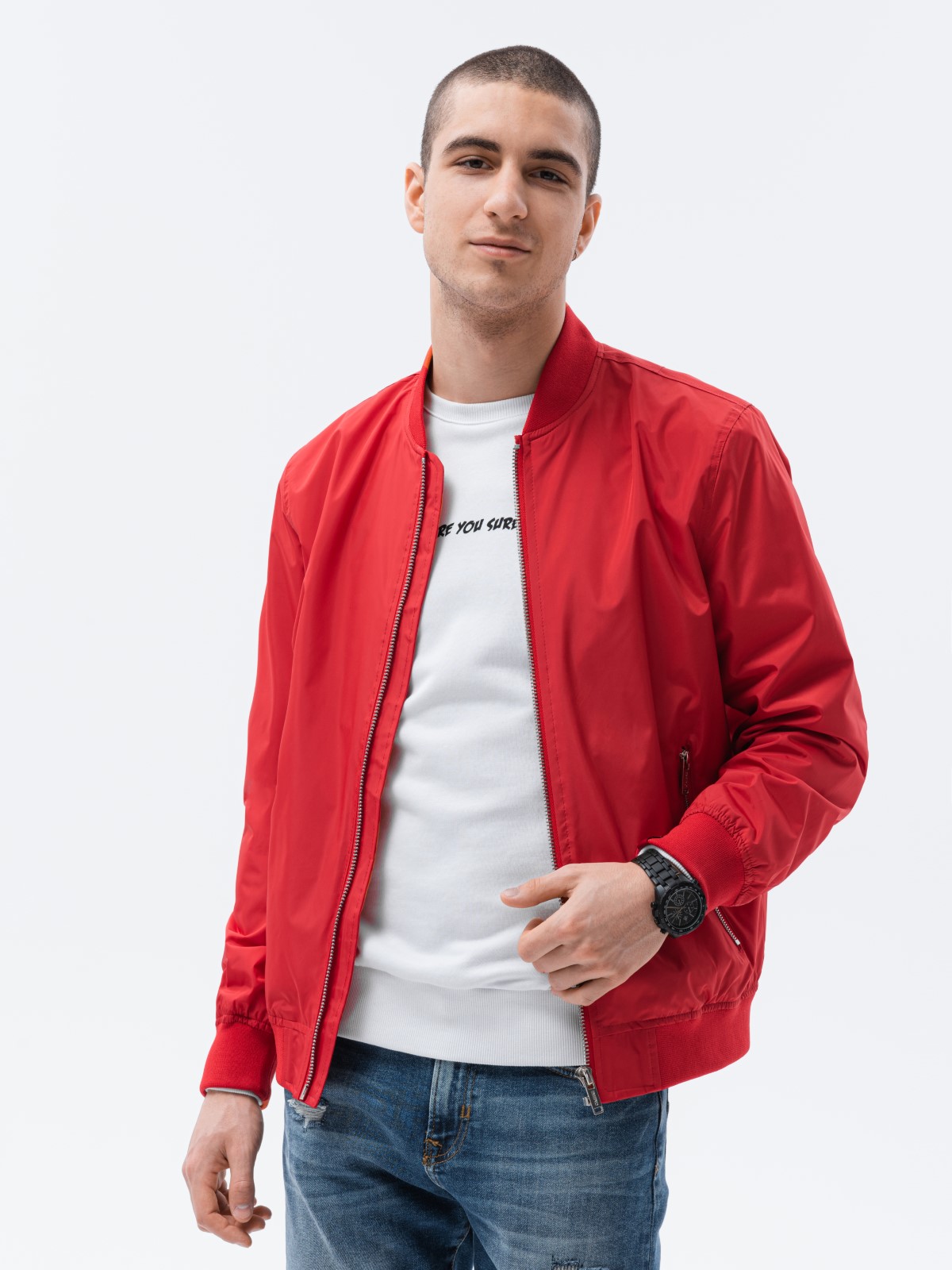 Men's mid-season bomber jacket - red C439