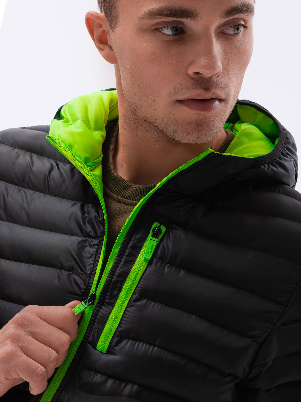 Lime green puffer jacket clearance mens