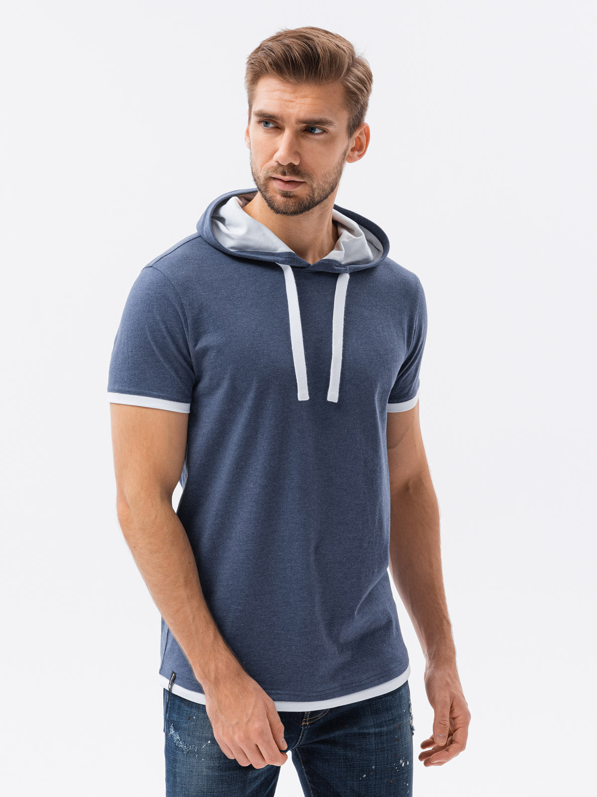 Men's plain hooded t-shirt - grey melange S1376