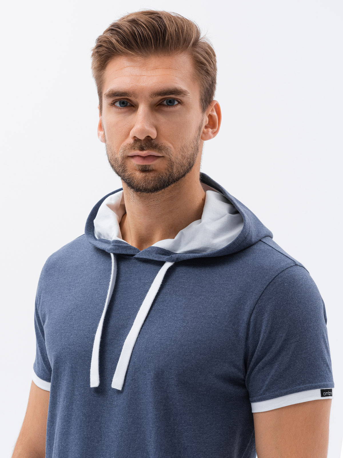Men's plain hooded t-shirt - grey melange S1376