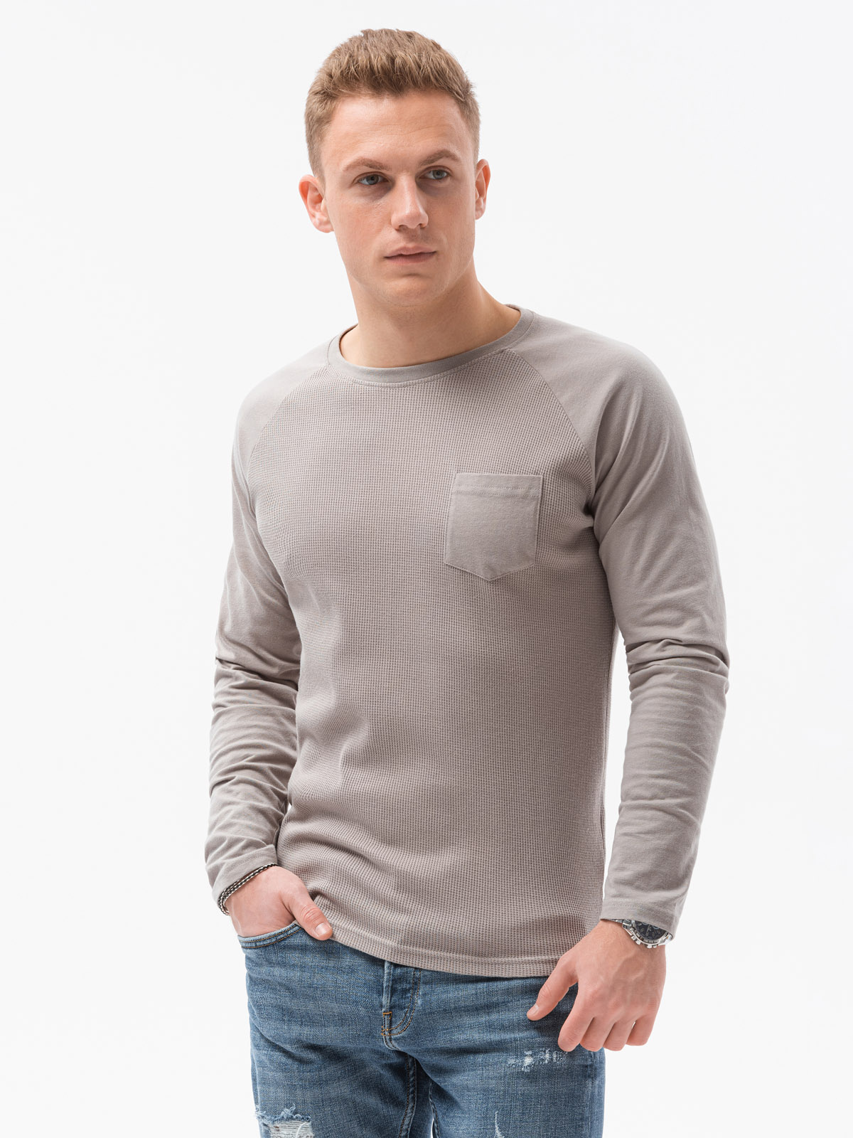 Men's plain longsleeve - grey L137 | Ombre.com - Men's clothing online