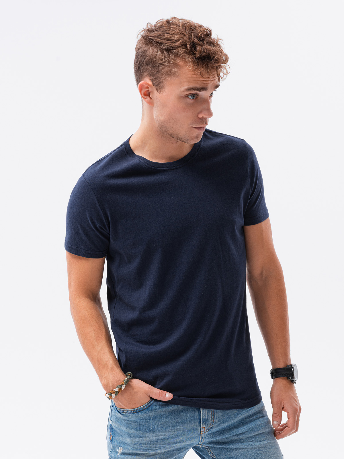 Men's plain t-shirt - navy S1370 | Ombre.com - Men's clothing online