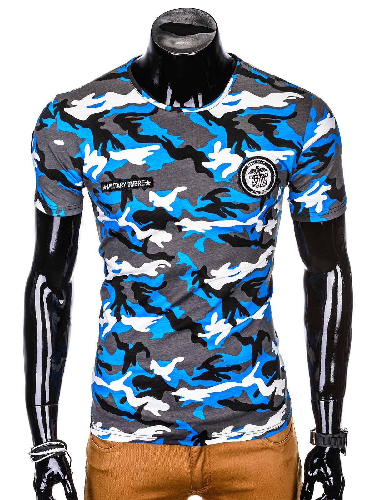  Men Camouflage Blue and Black T-Shirt Printed Short