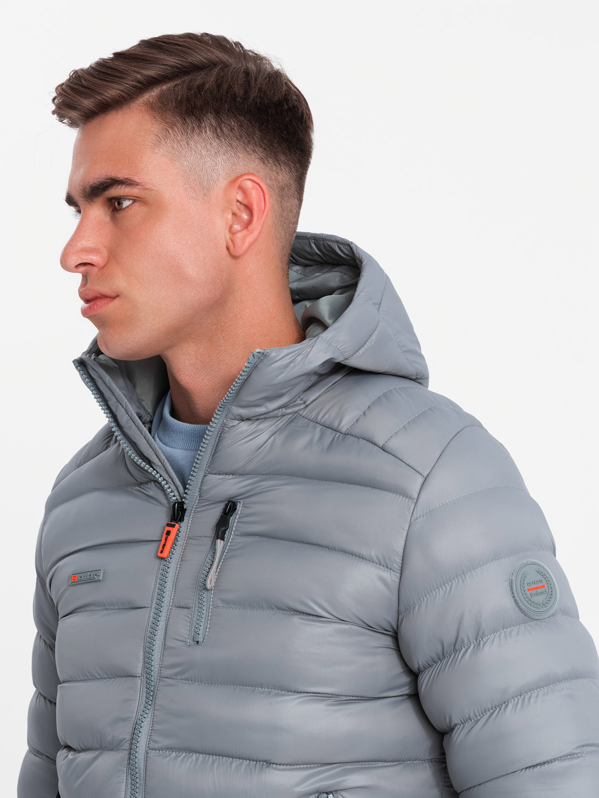 Men's quilted jacket with hood gray V2 C549 Men's