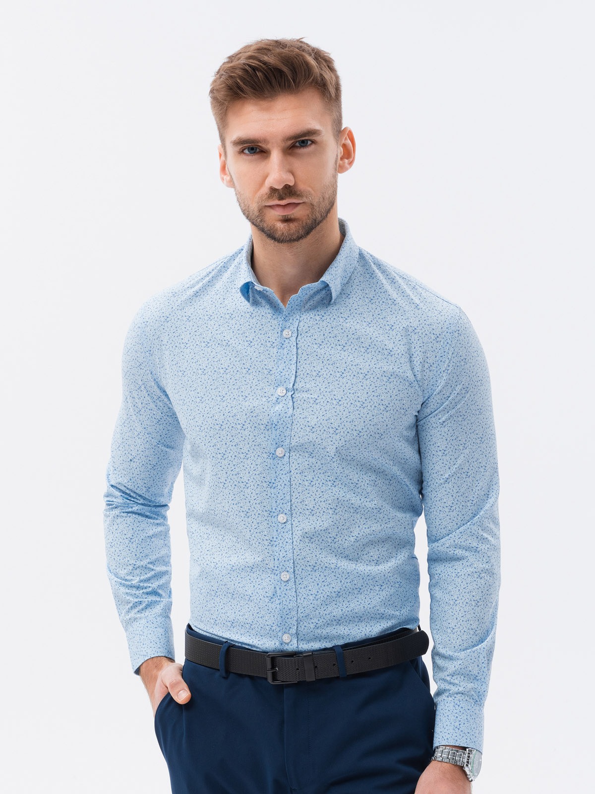 Men's shirt with long sleeves light blue K634 Men's