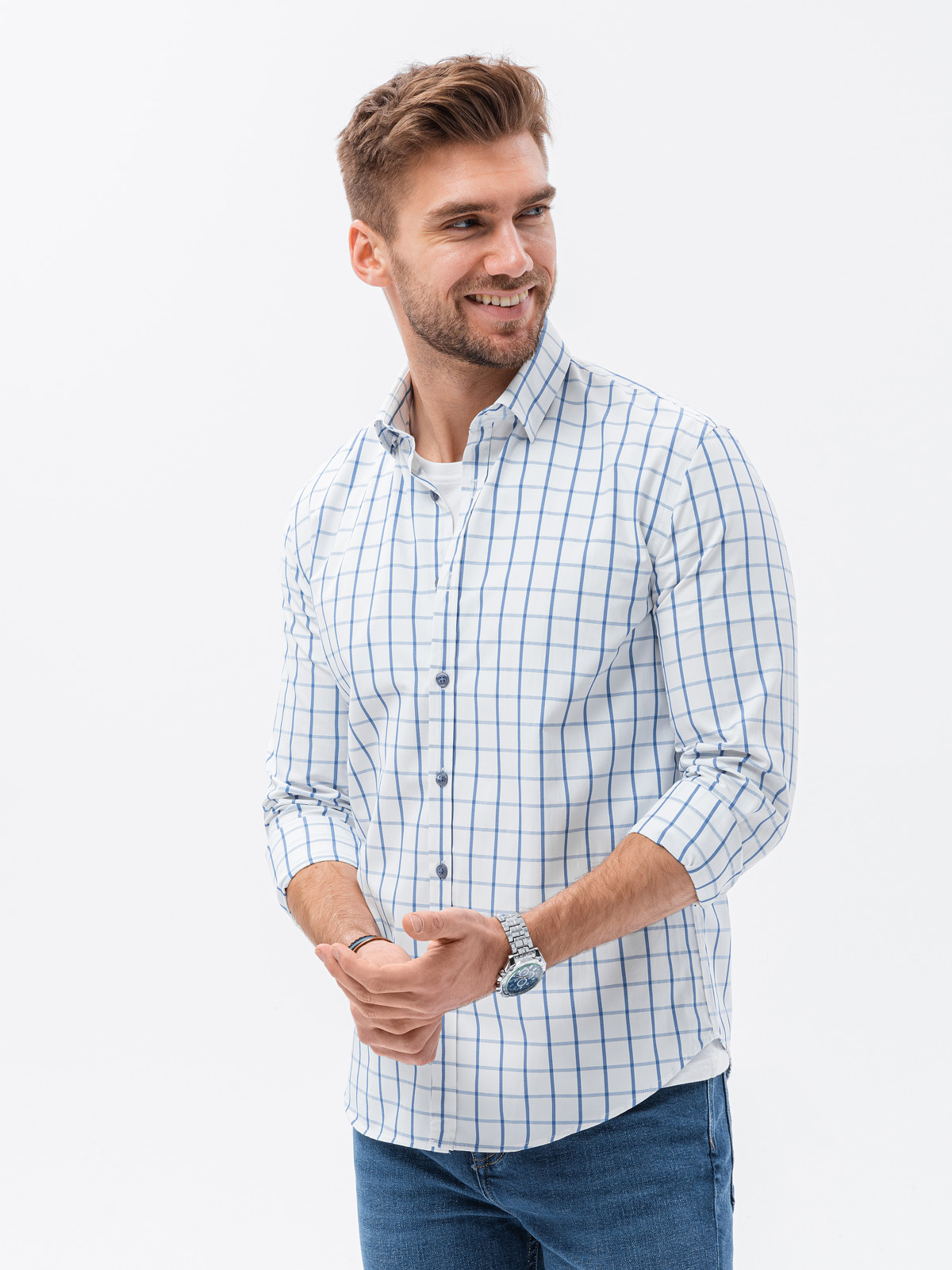 Men's shirt with long sleeves - white-blue K637 | Ombre.com - Men's ...