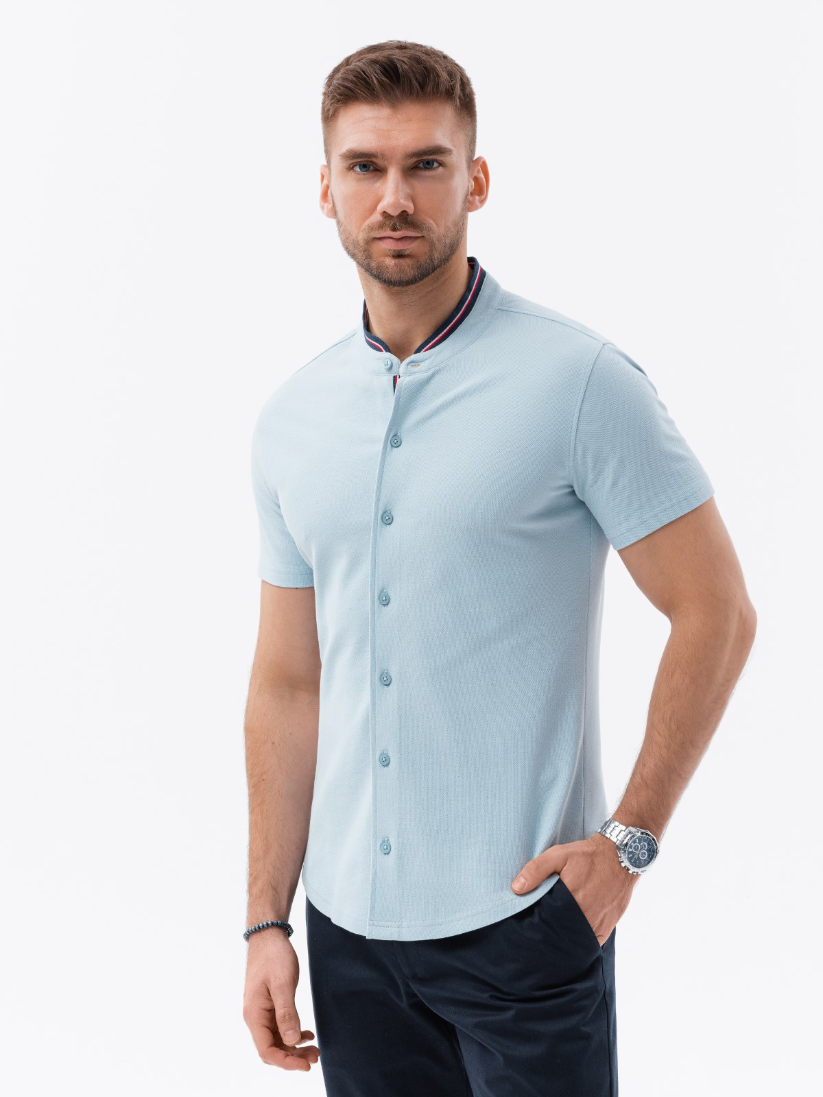 Men's short sleeve knit shirt - blue V3 K543 | Ombre.com - Men's