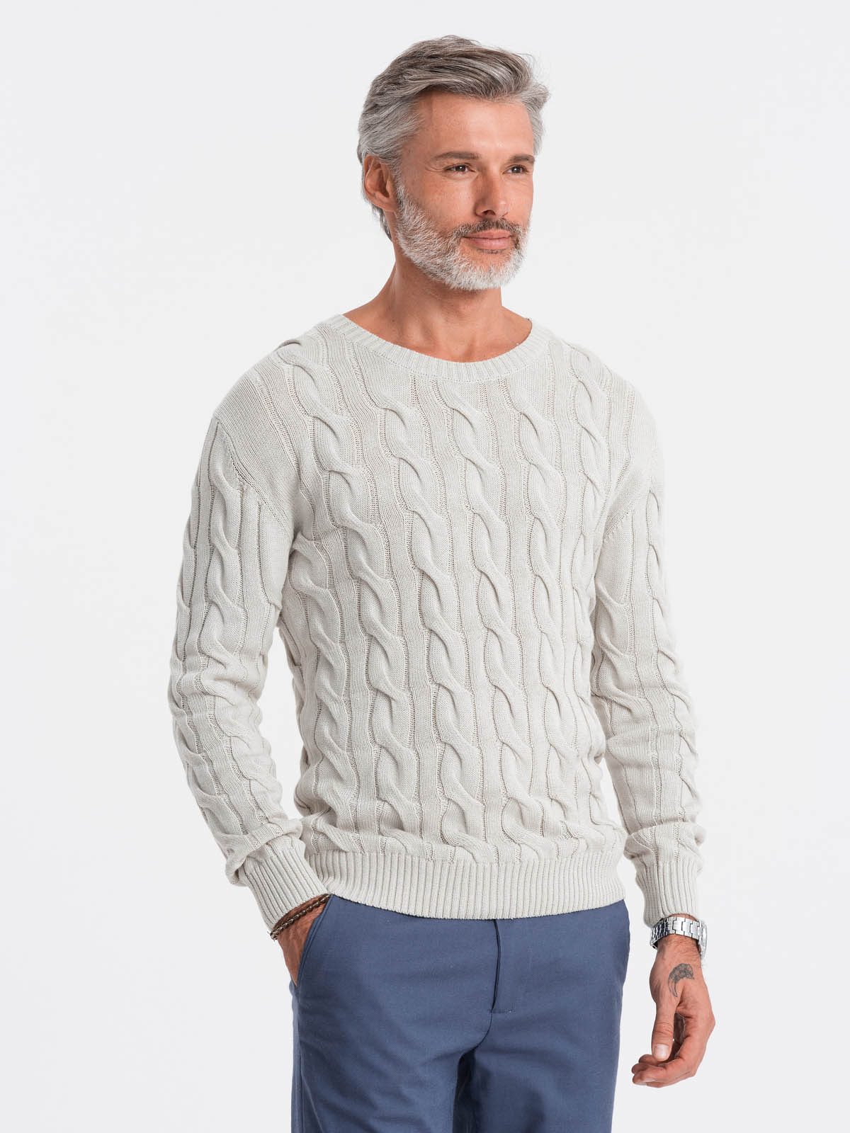 Men's sweater white E195 Men's clothing online