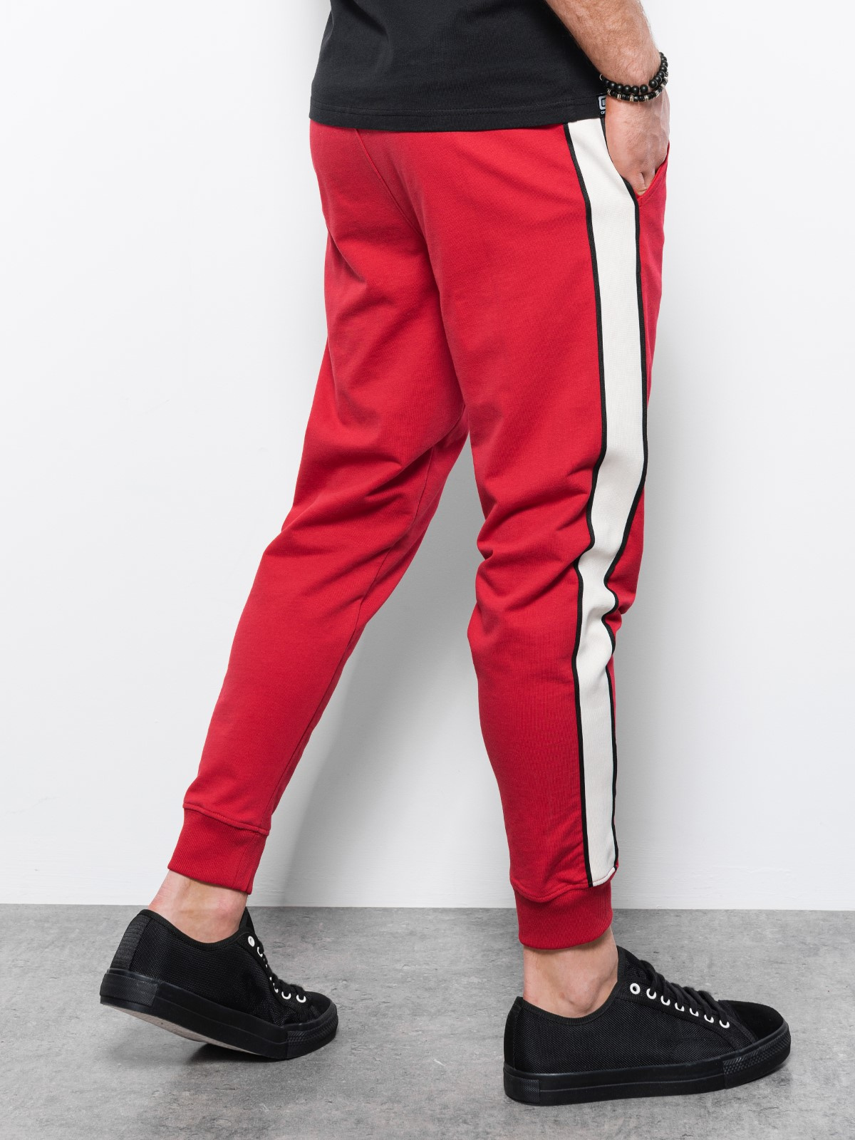 mens black and red joggers