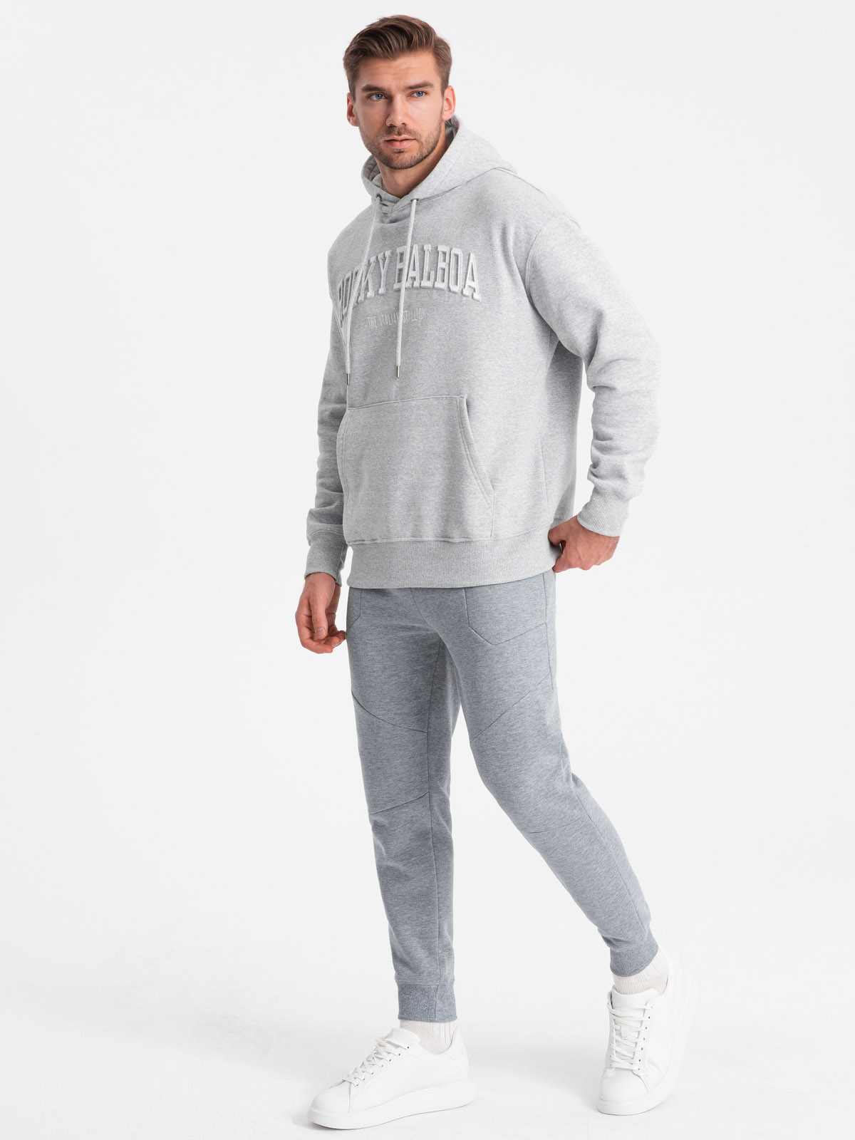 Men's jogger sweatpants - grey melange V2 OM-PASK-22FW-004