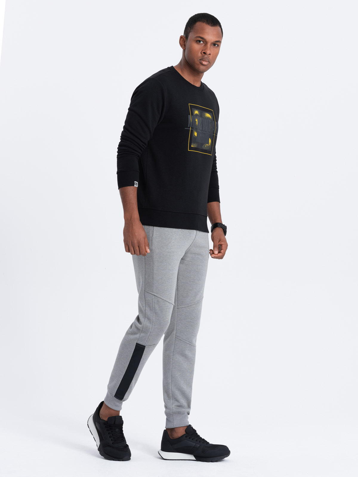 Men's sweatpants with stitching - grey melange V3 OM-PASK-0137