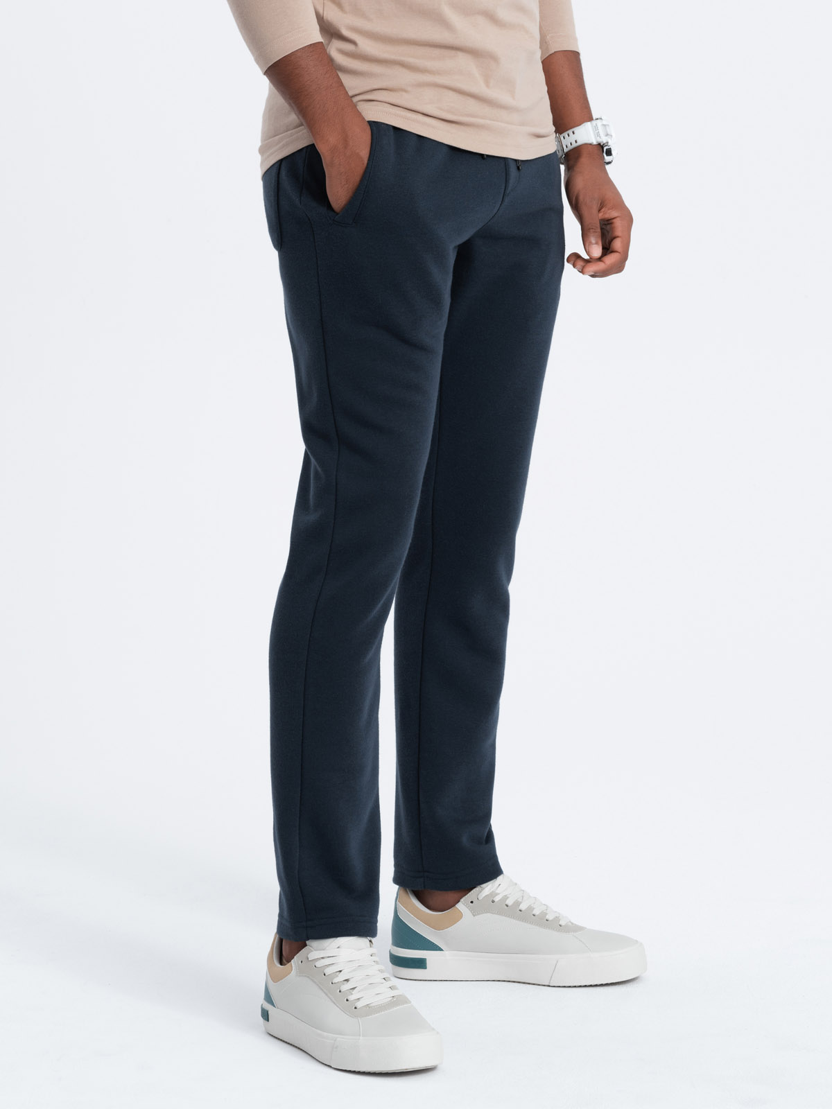 Men's sweatpants with straight leg - navy blue V2 OM-PABS-0155